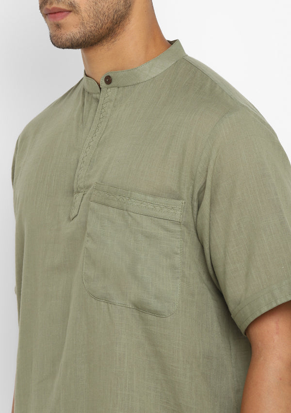 Pista Green Cotton Short Sleeves Shirt And Pyjamas For Men