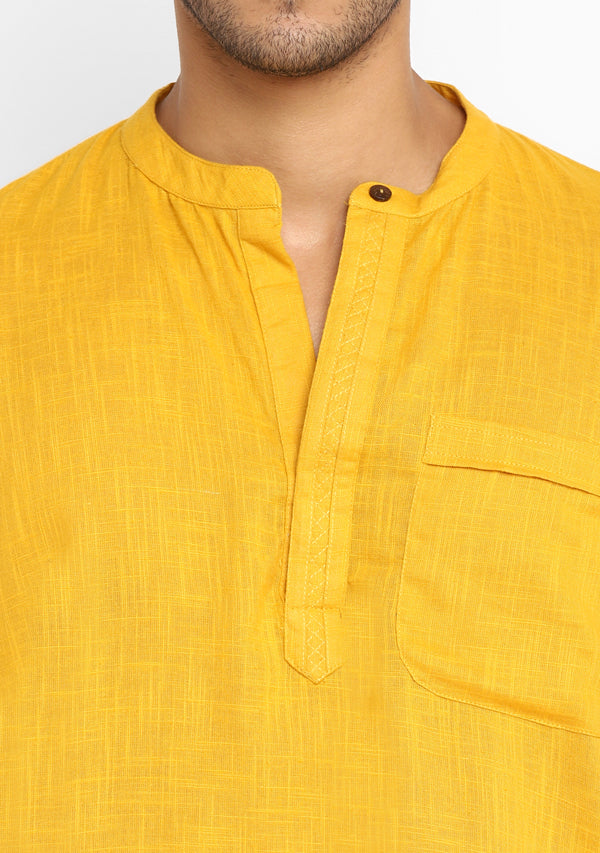 Yellow  Cotton Short Sleeves Shirt And Pyjamas For Men