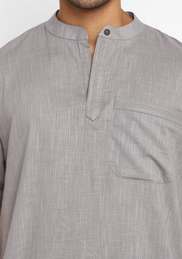 Light Grey Cotton Short Sleeves Shirt And Pyjamas For Men
