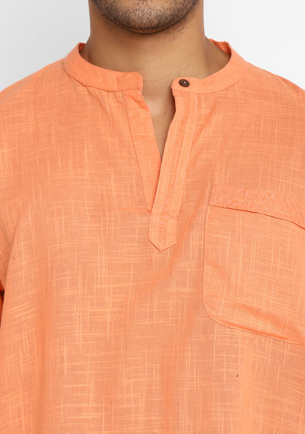 Peach Cotton Short Sleeves Shirt And Pyjamas For Men
