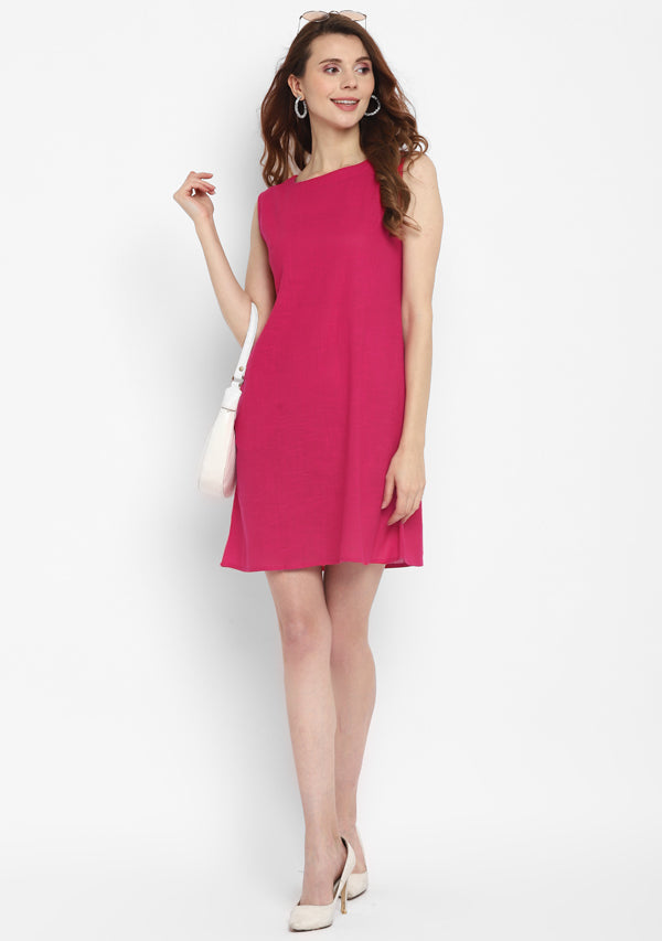 Fuchsia Short Sleeveless Cotton Dress