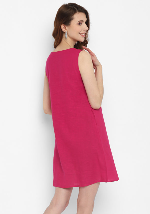 Fuchsia Short Sleeveless Cotton Dress