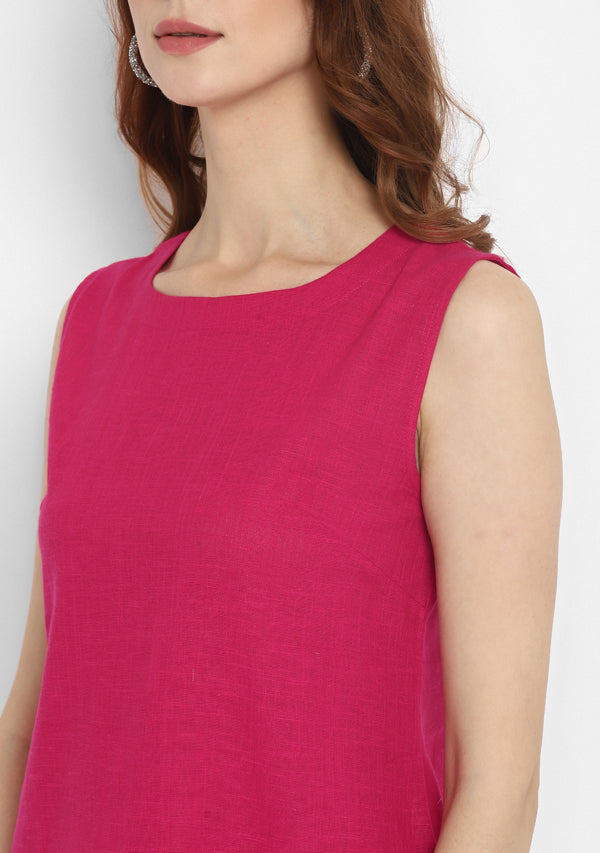 Fuchsia Short Sleeveless Cotton Dress