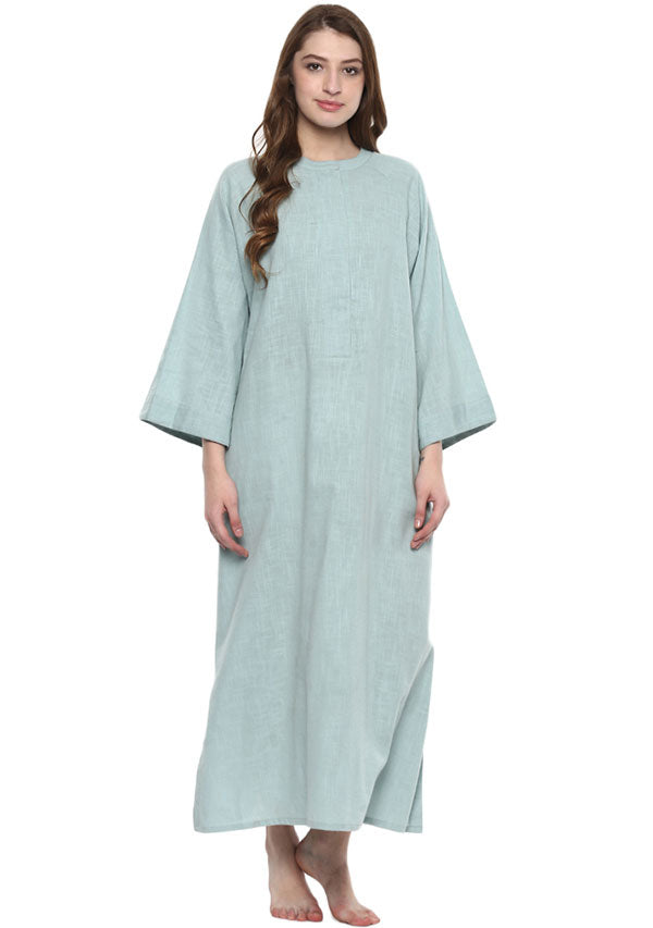 Aqua Cotton Night Dress With Long Sleeves and Zip Detail - unidra.myshopify.com