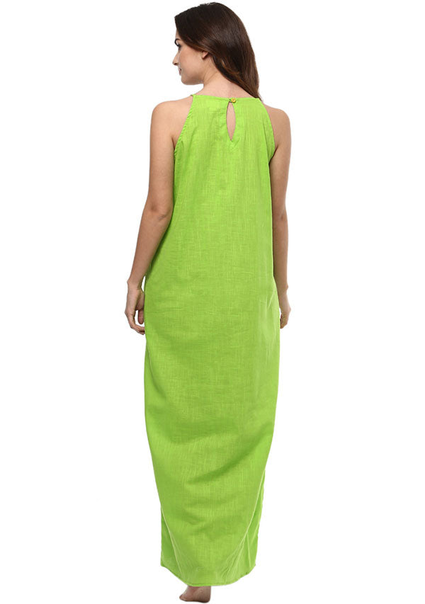 Parrot Green Sleeveless Cotton Night Dress - unidra.myshopify.com
