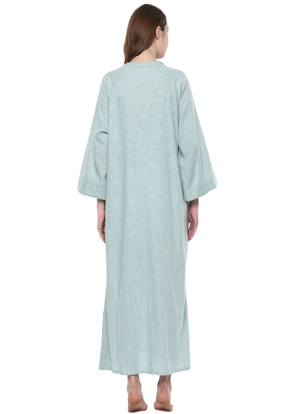 Aqua Cotton Night Dress With Long Sleeves and Zip Detail - unidra.myshopify.com