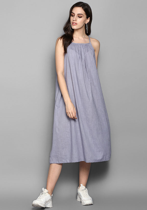 Grey Sleeveless Cotton Strap Dress - unidra.myshopify.com