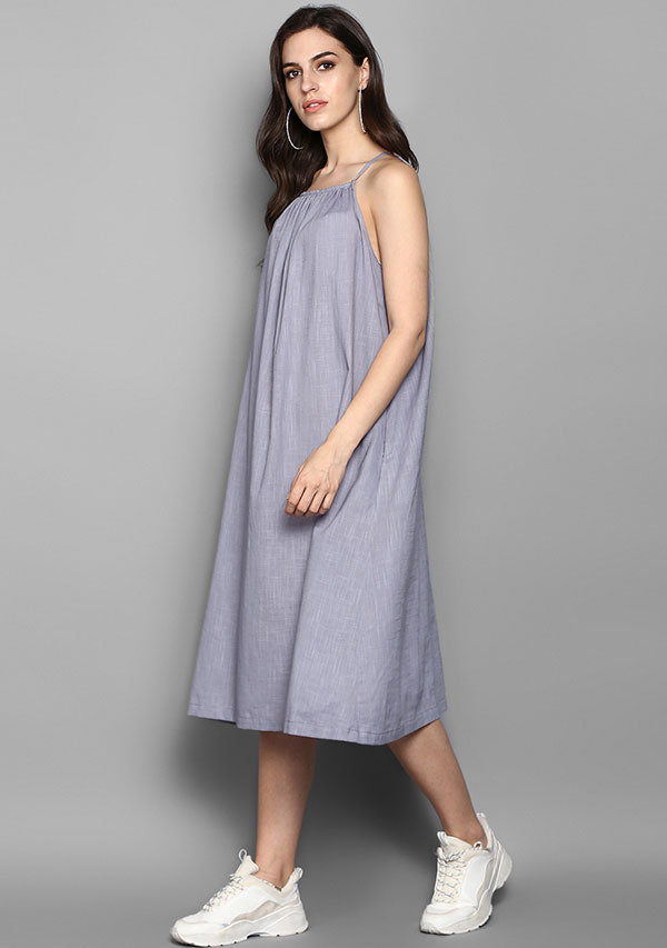 Grey Sleeveless Cotton Strap Dress - unidra.myshopify.com