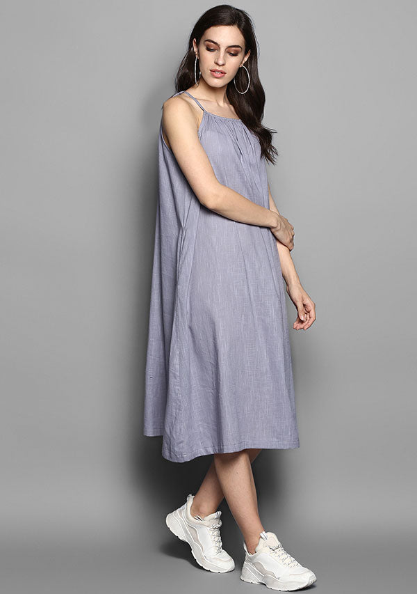 Grey Sleeveless Cotton Strap Dress - unidra.myshopify.com