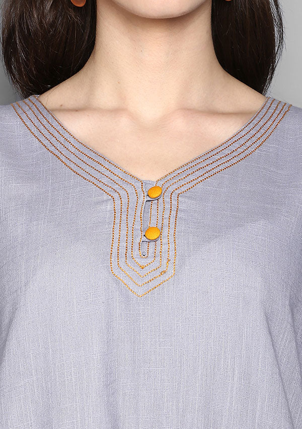 Grey and Mustard Layered Side Tail Cotton Dress - unidra.myshopify.com