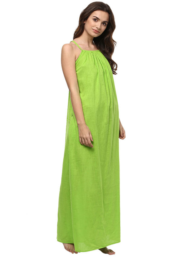 Parrot Green Sleeveless Cotton Night Dress - unidra.myshopify.com