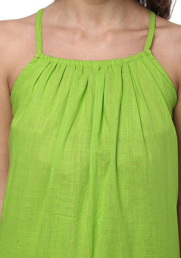 Parrot Green Sleeveless Cotton Night Dress - unidra.myshopify.com