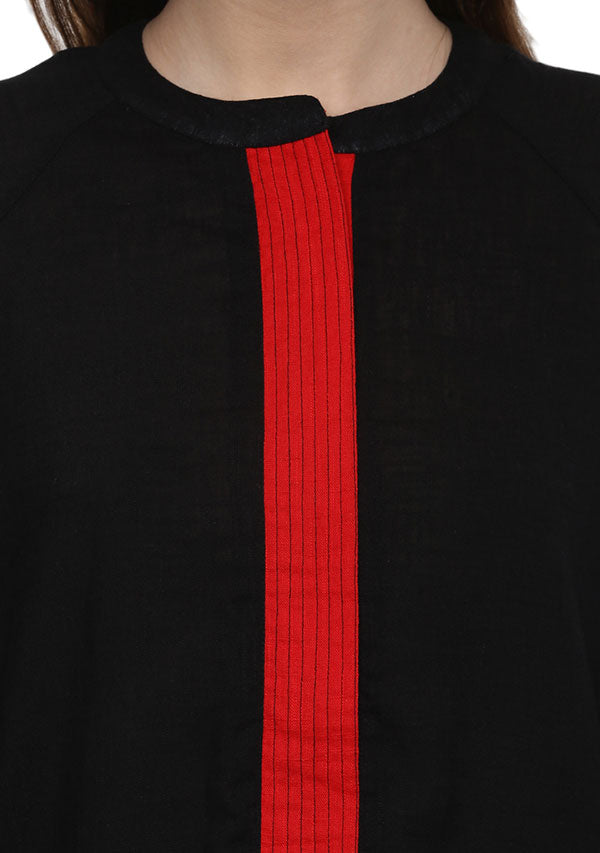 Black Red Bell Sleeves Cotton Night Dress Long Sleeves and Zip Detail - unidra.myshopify.com