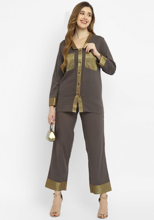Luxe Grey Cotton Co-ord Set with a Touch Of Bronze!