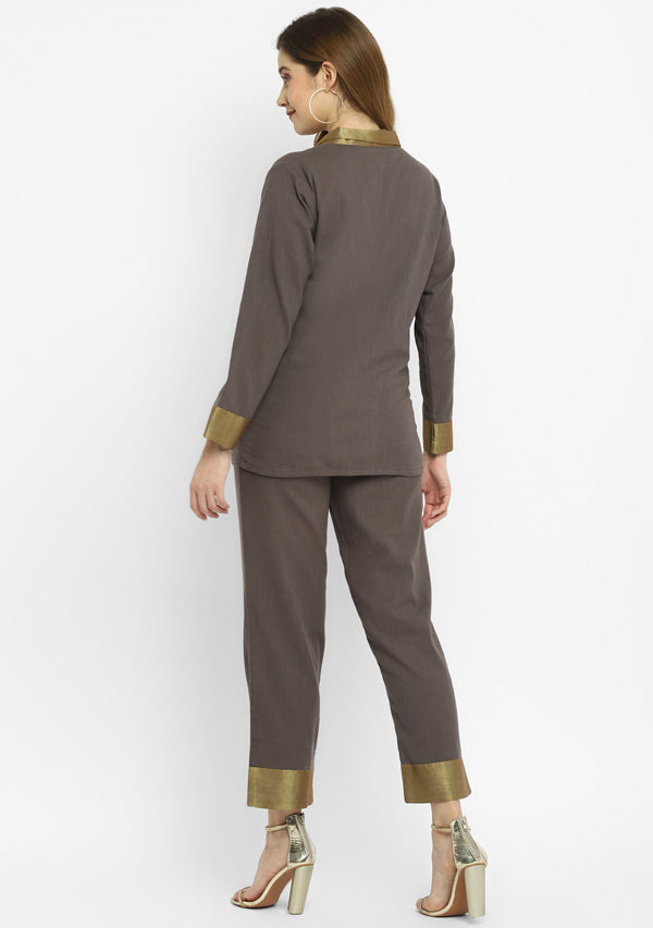 Luxe Grey Cotton Co-ord Set with a Touch Of Bronze!