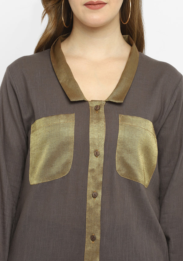 Luxe Grey Cotton Co-ord Set with a Touch Of Bronze!