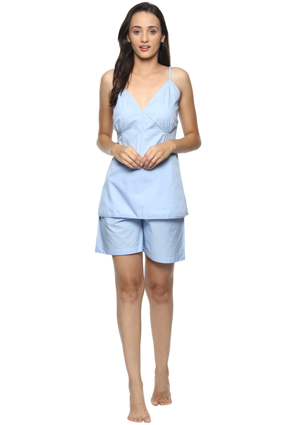Blue Cotton Camisole paired with Elasticated Cotton Shorts - unidra.myshopify.com