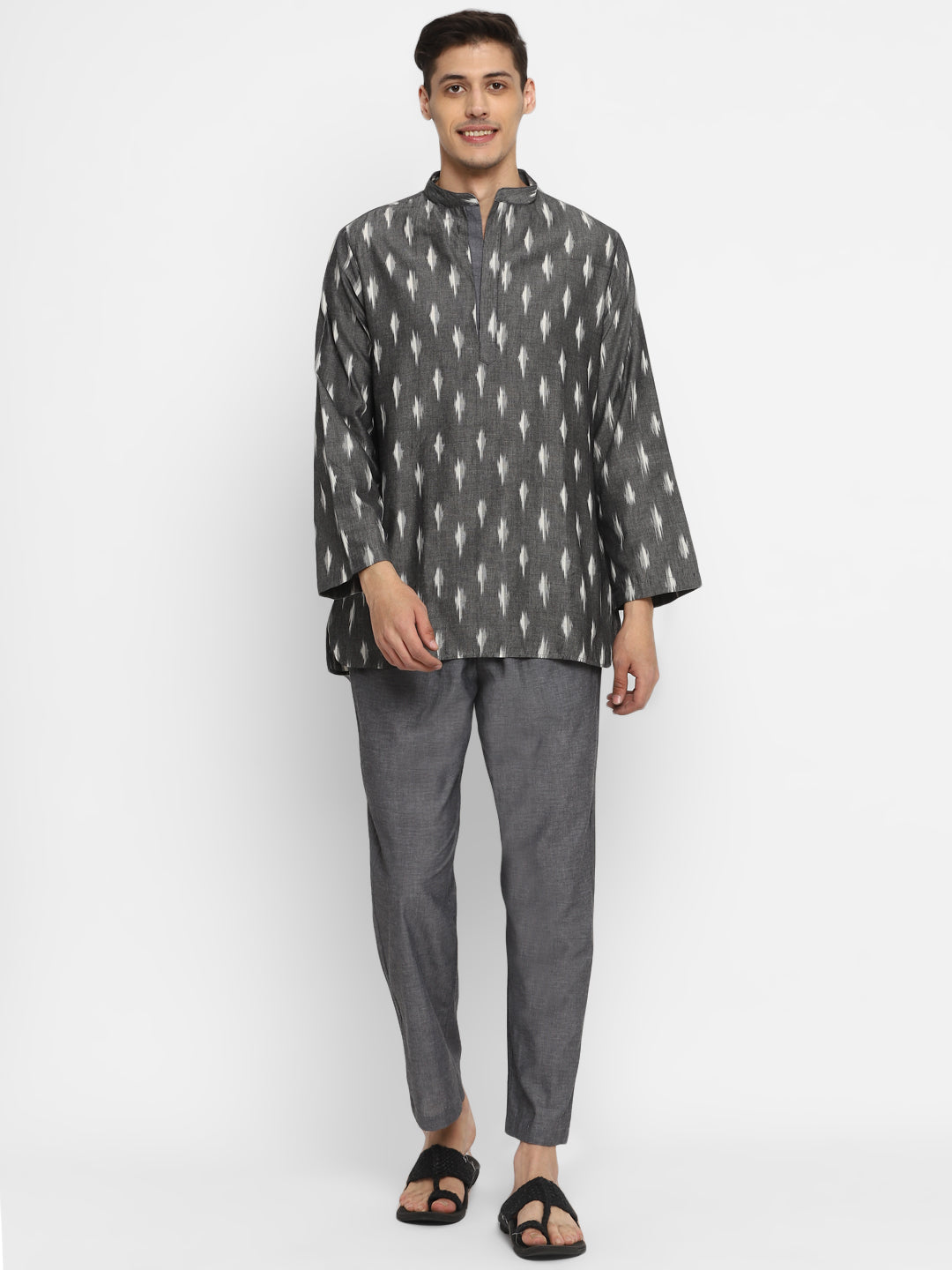 Grey Ivory Ikat Weave Cotton Shirt and Pyjamas For Men - unidra.myshopify.com