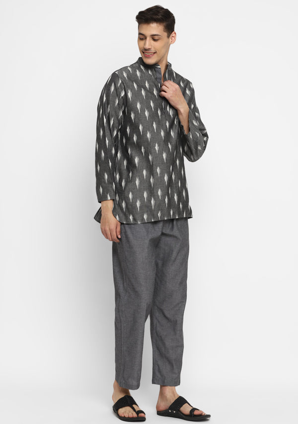 Grey Ivory Ikat Weave Cotton Shirt and Pyjamas For Men - unidra.myshopify.com
