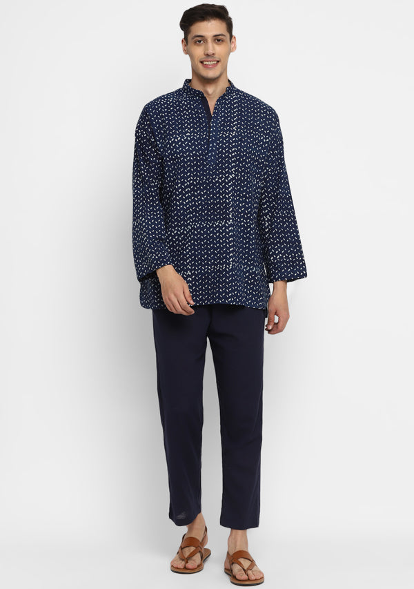 Indigo Ivory  Hand Block Printed Cotton Shirt and Pyjamas For Men - unidra.myshopify.com