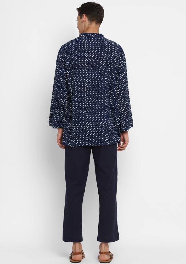 Indigo Ivory  Hand Block Printed Cotton Shirt and Pyjamas For Men - unidra.myshopify.com