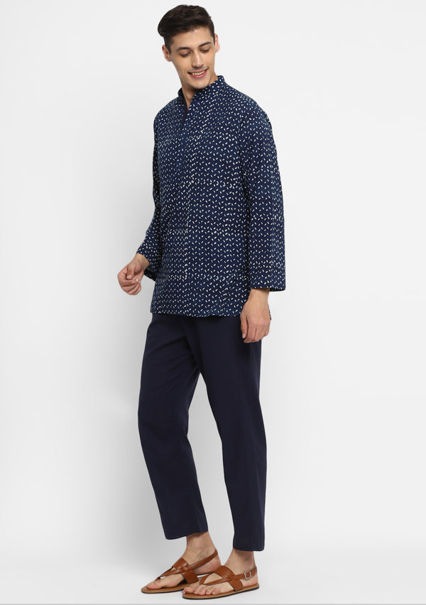Indigo Ivory  Hand Block Printed Cotton Shirt and Pyjamas For Men - unidra.myshopify.com
