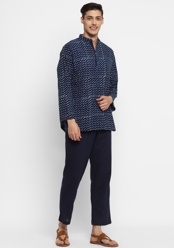 Indigo Ivory  Hand Block Printed Cotton Shirt and Pyjamas For Men - unidra.myshopify.com