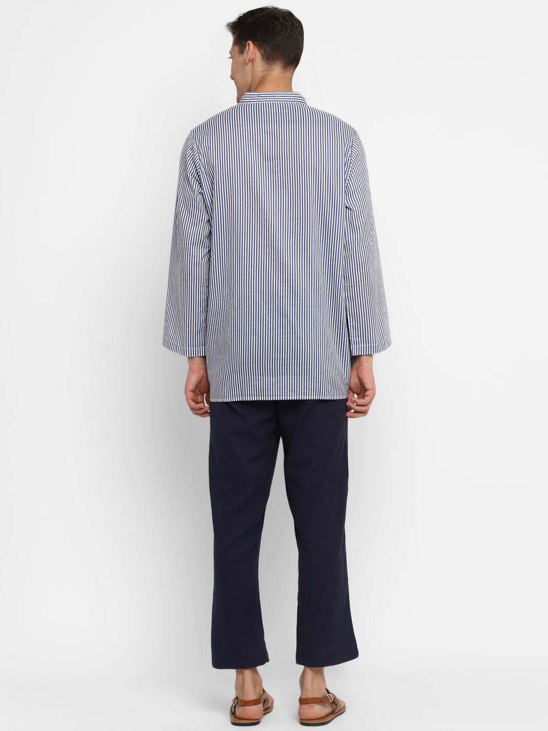Navy Blue White Striped Cotton Shirt and Pyjamas For Men - unidra.myshopify.com