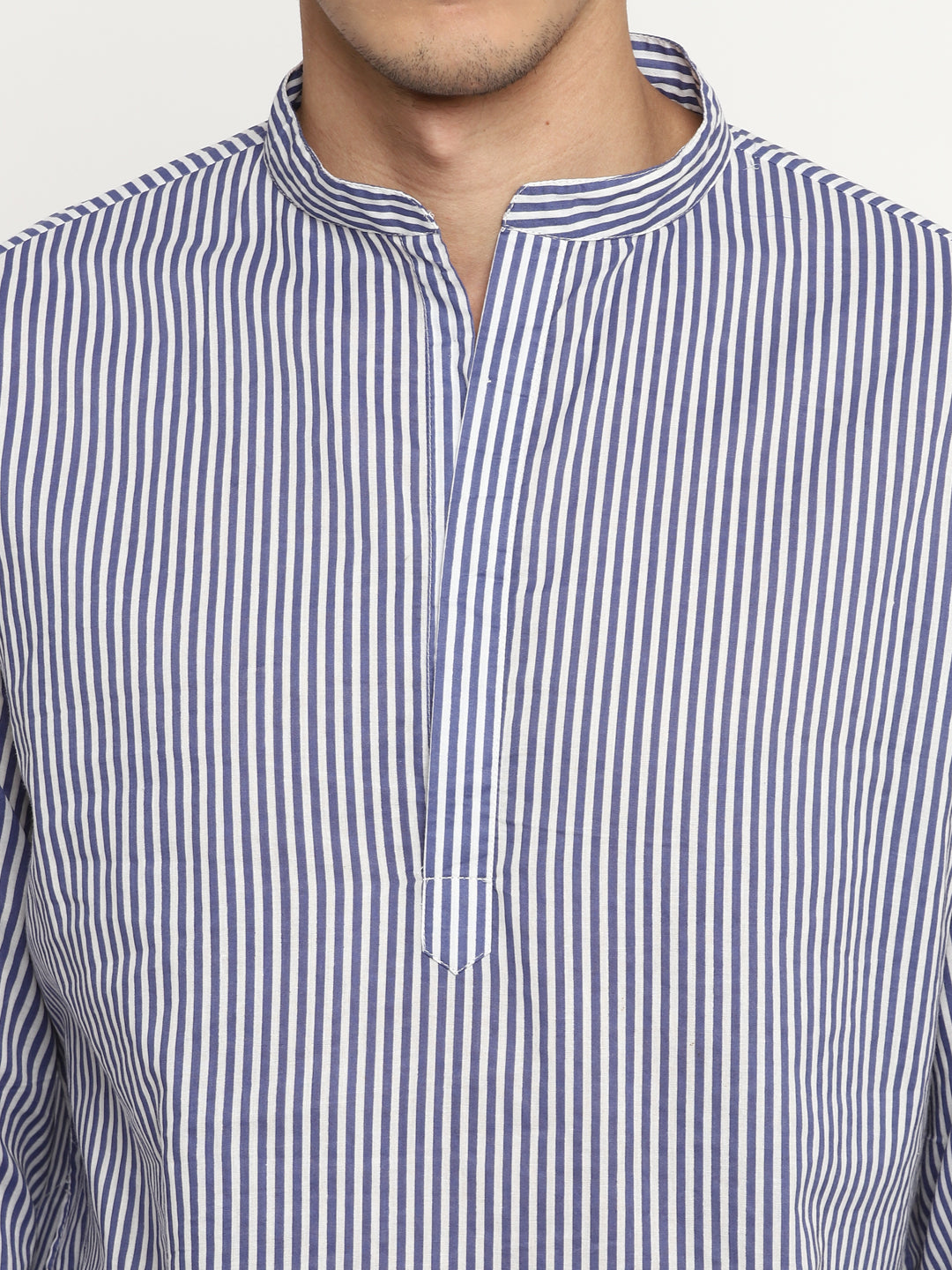 Navy Blue White Striped Cotton Shirt and Pyjamas For Men - unidra.myshopify.com