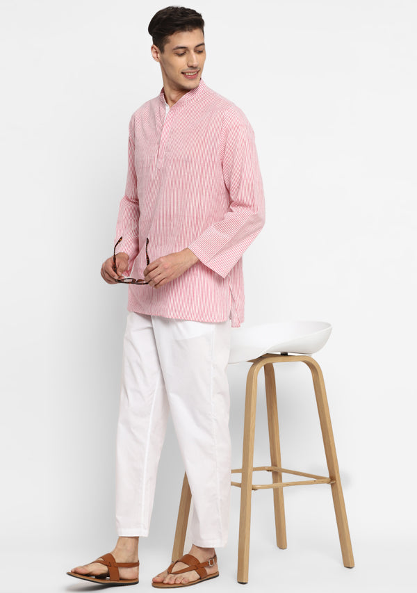 Pink White Striped Cotton Shirt and Pyjamas For Men - unidra.myshopify.com