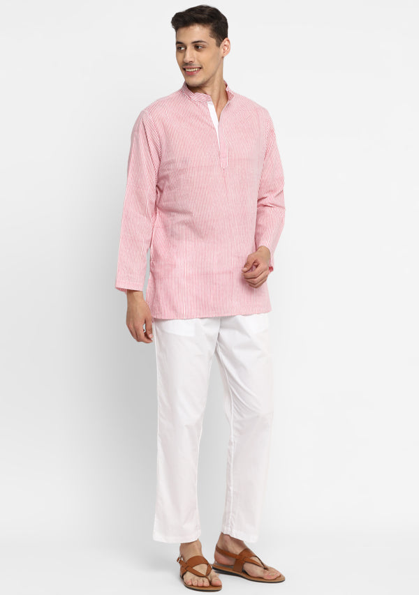 Pink White Striped Cotton Shirt and Pyjamas For Men - unidra.myshopify.com
