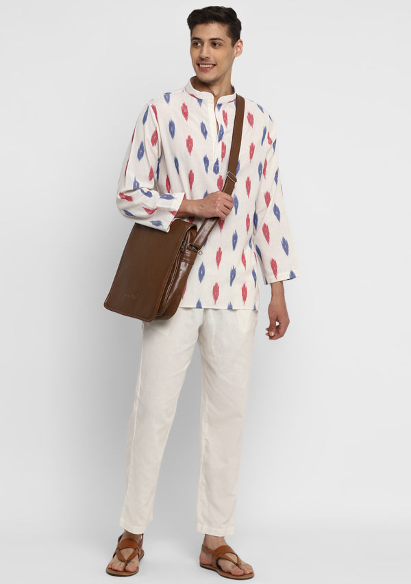 Ivory Blue and Red Ikat Weave Cotton Shirt and Pyjamas For Men - unidra.myshopify.com