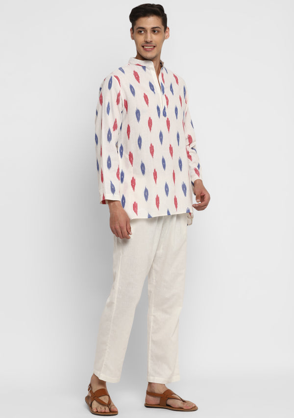 Ivory Blue and Red Ikat Weave Cotton Shirt and Pyjamas For Men - unidra.myshopify.com