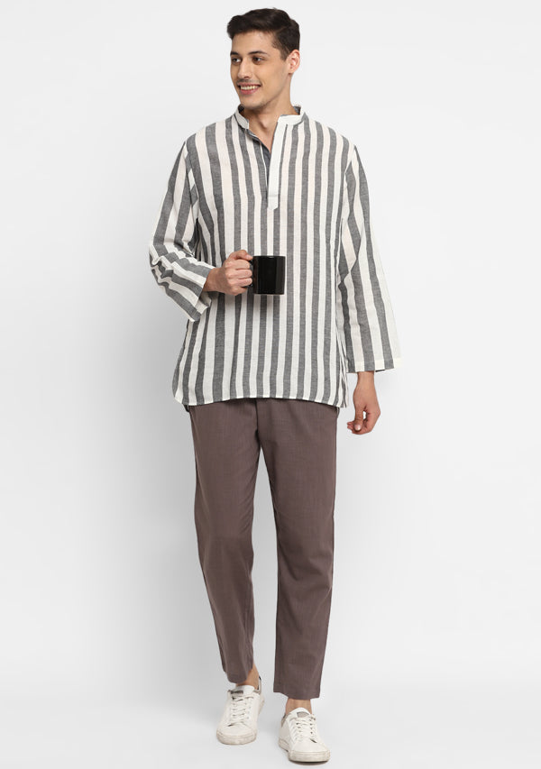 Grey White Striped Cotton Shirt and Pyjamas For Men - unidra.myshopify.com