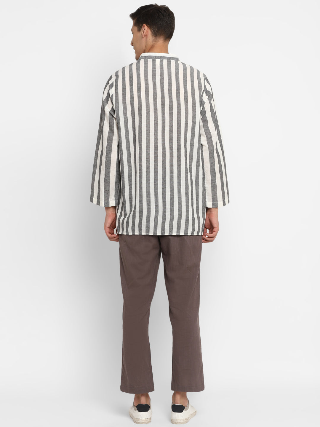 Grey White Striped Cotton Shirt and Pyjamas For Men - unidra.myshopify.com