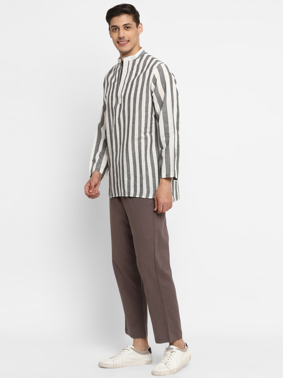 Grey White Striped Cotton Shirt and Pyjamas For Men - unidra.myshopify.com