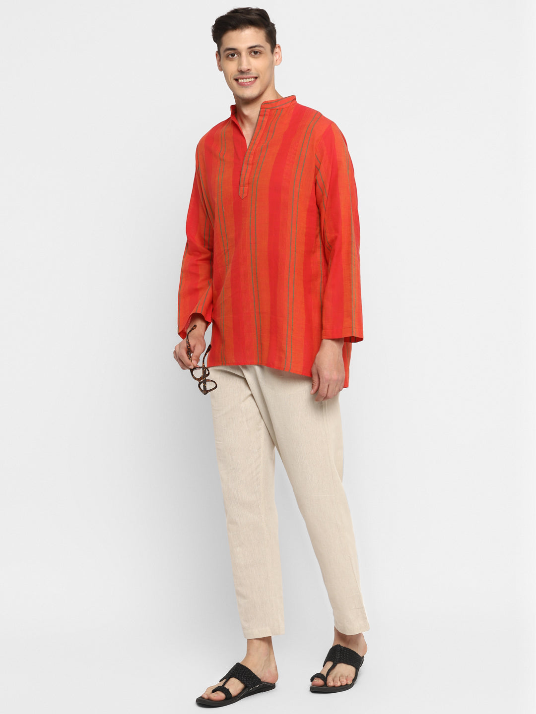 Orange Beige Hand Block Printed Cotton Shirt and Pyjamas For Men - unidra.myshopify.com