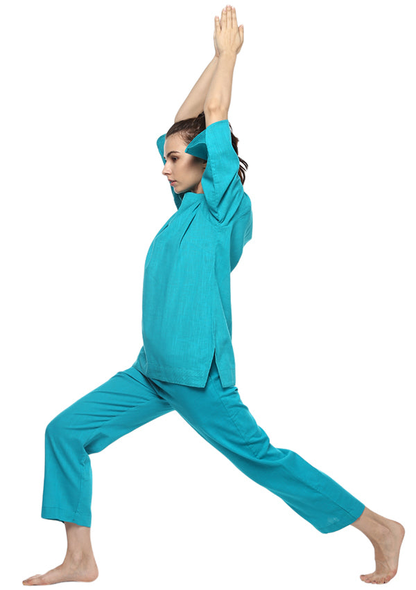 Turquoise Cotton Yoga Wear With Sleeves - unidra.myshopify.com