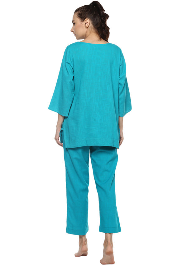 Turquoise Cotton Yoga Wear With Sleeves - unidra.myshopify.com