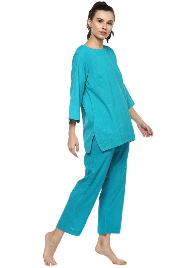 Turquoise Cotton Yoga Wear With Sleeves - unidra.myshopify.com