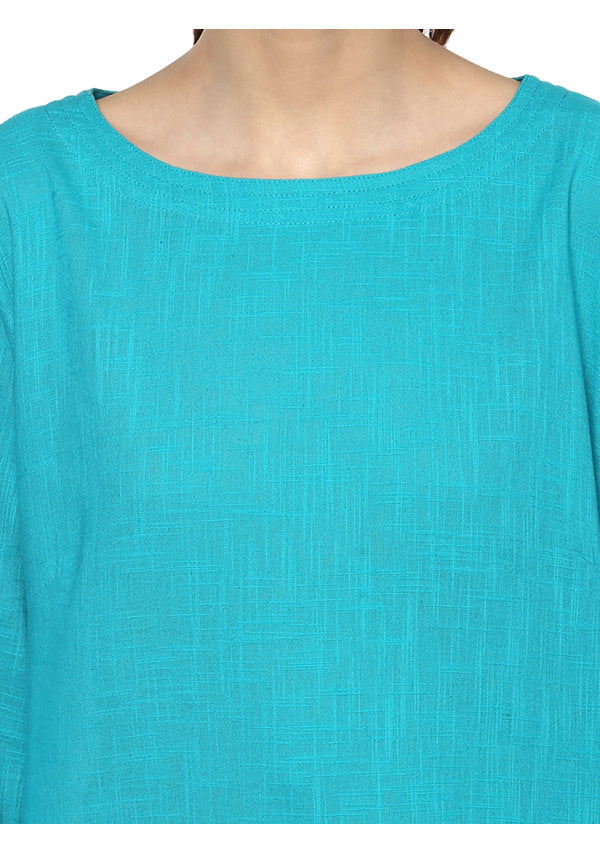 Turquoise Cotton Yoga Wear With Sleeves - unidra.myshopify.com