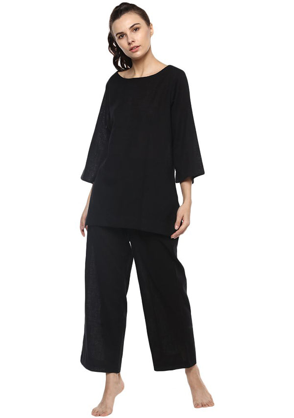 Black Cotton Yoga Wear With Sleeves - unidra.myshopify.com