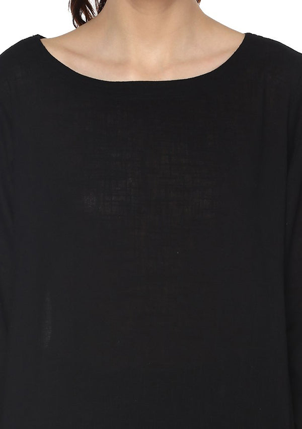 Black Cotton Yoga Wear With Sleeves - unidra.myshopify.com
