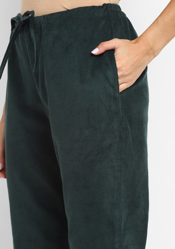 Bottle Green Corduroy Collared  Co-ord Set