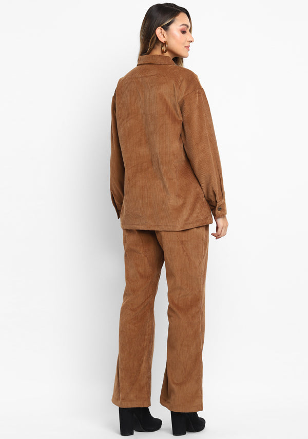 Corduroy Brown Collared  Co-ord Set