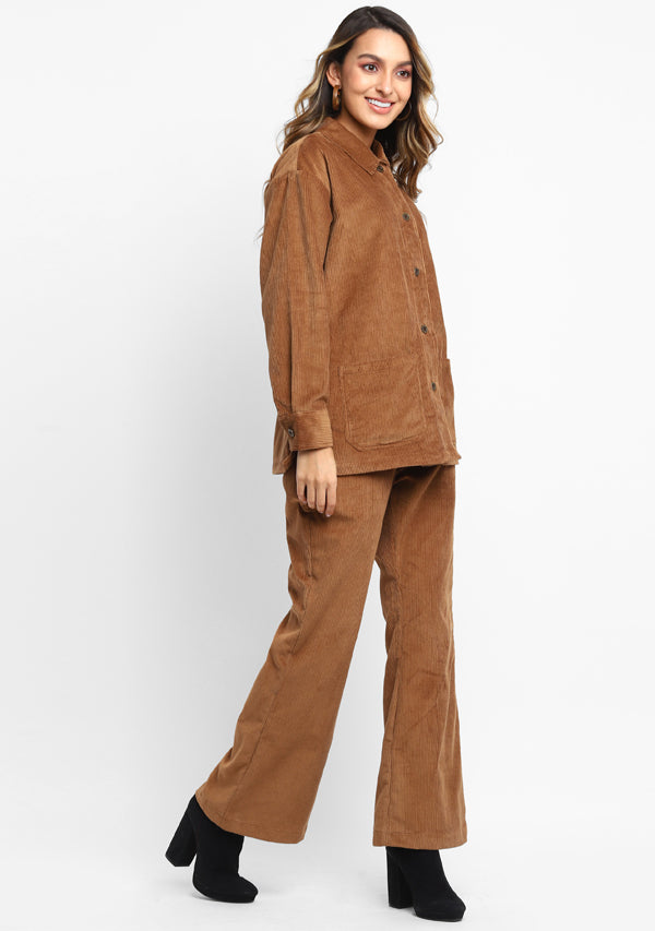 Corduroy Brown Collared  Co-ord Set