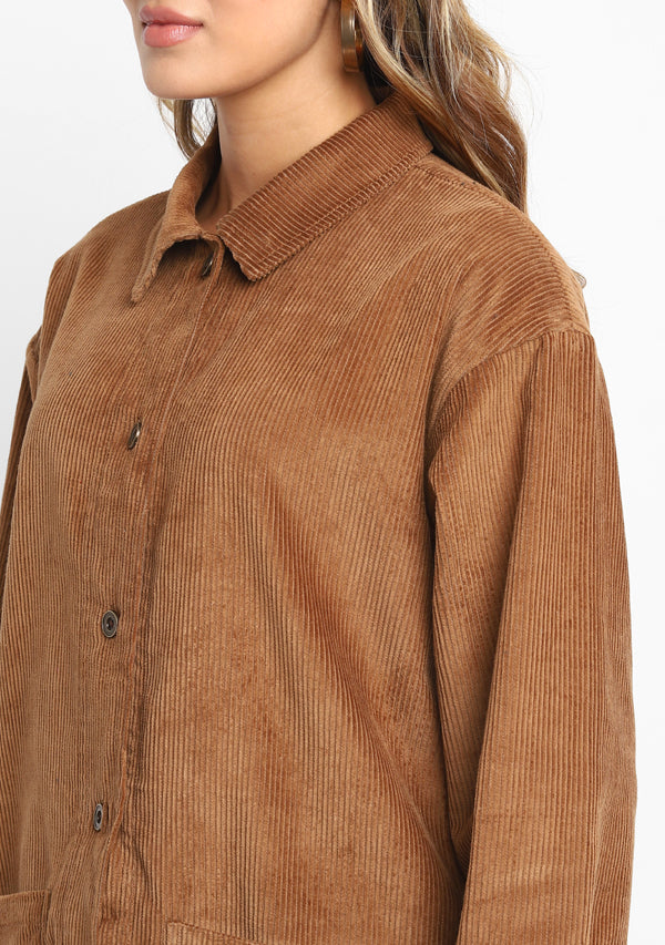 Corduroy Brown Collared  Co-ord Set