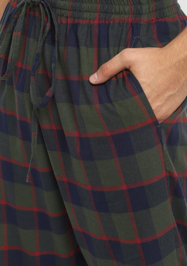 Flannel Green Red Check Shirt and Pyjamas For Men