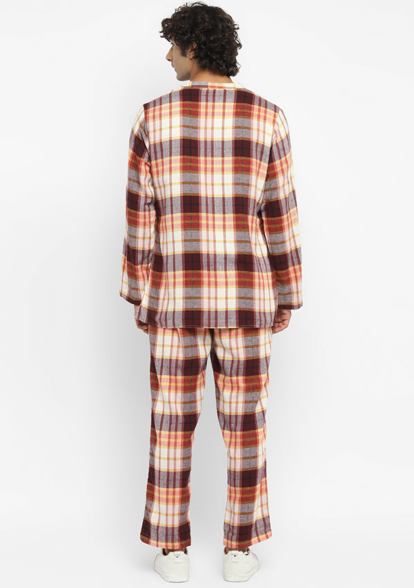 Flannel Rust Orange Checked  Shirt and Pyjamas For Men