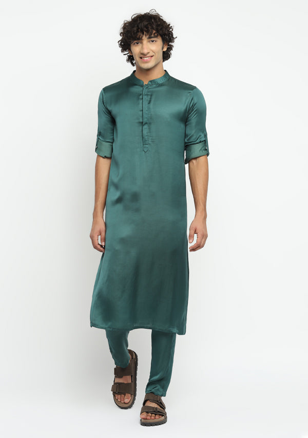 Embrace Teal Green  Long Modal Kurta with Pants For Men